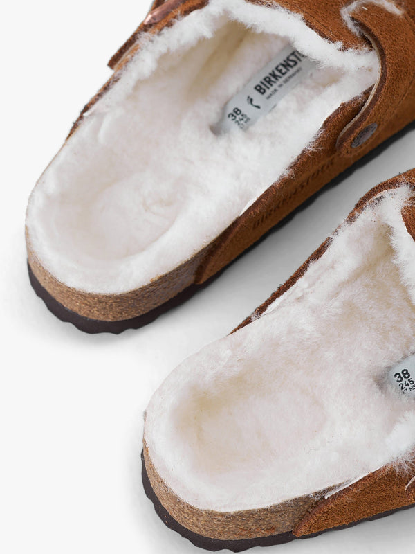 Boston Shearling Tan Suede Clogs