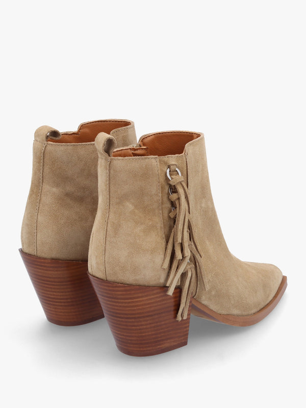 Baker Taupe Suede Fringed Stacked Heel Western Ankle Boots
