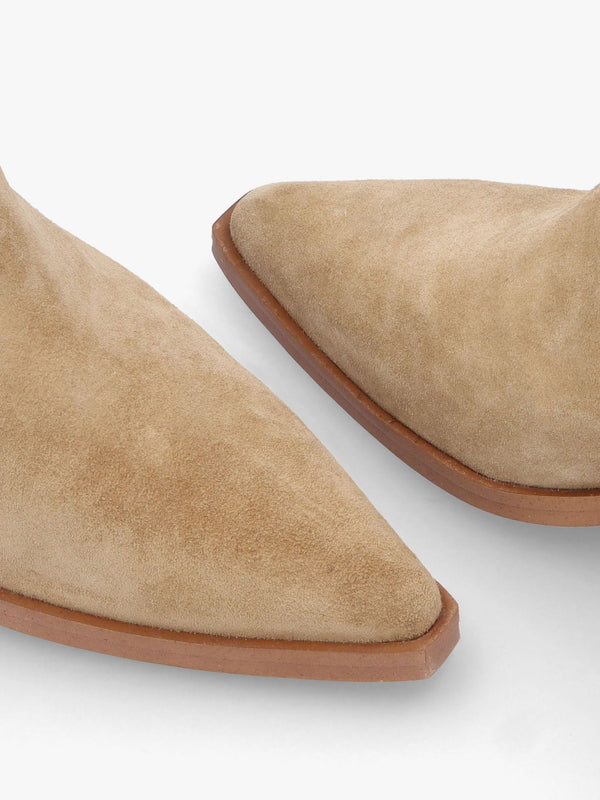Baker Taupe Suede Fringed Stacked Heel Western Ankle Boots
