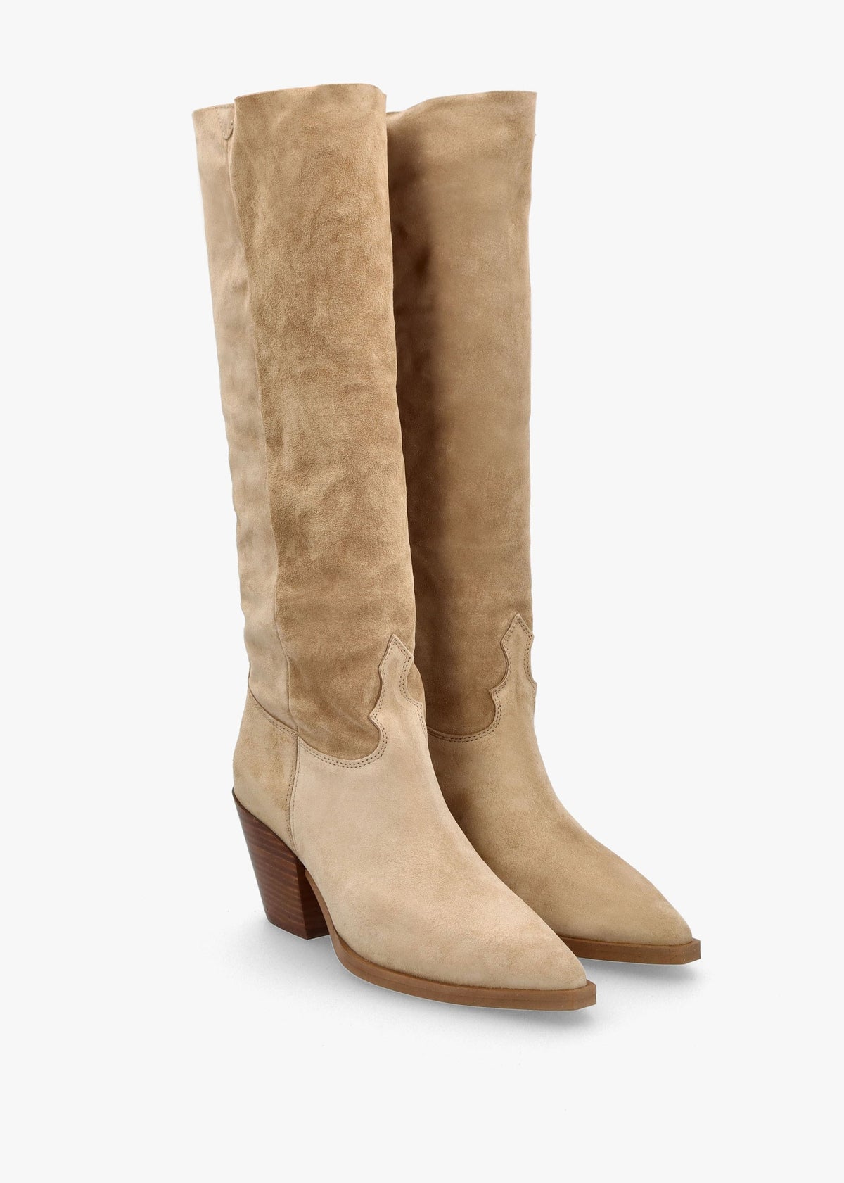 Bloomfield Beige Suede Stacked Heel Western Knee Boots