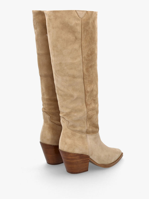 Bloomfield Beige Suede Stacked Heel Western Knee Boots