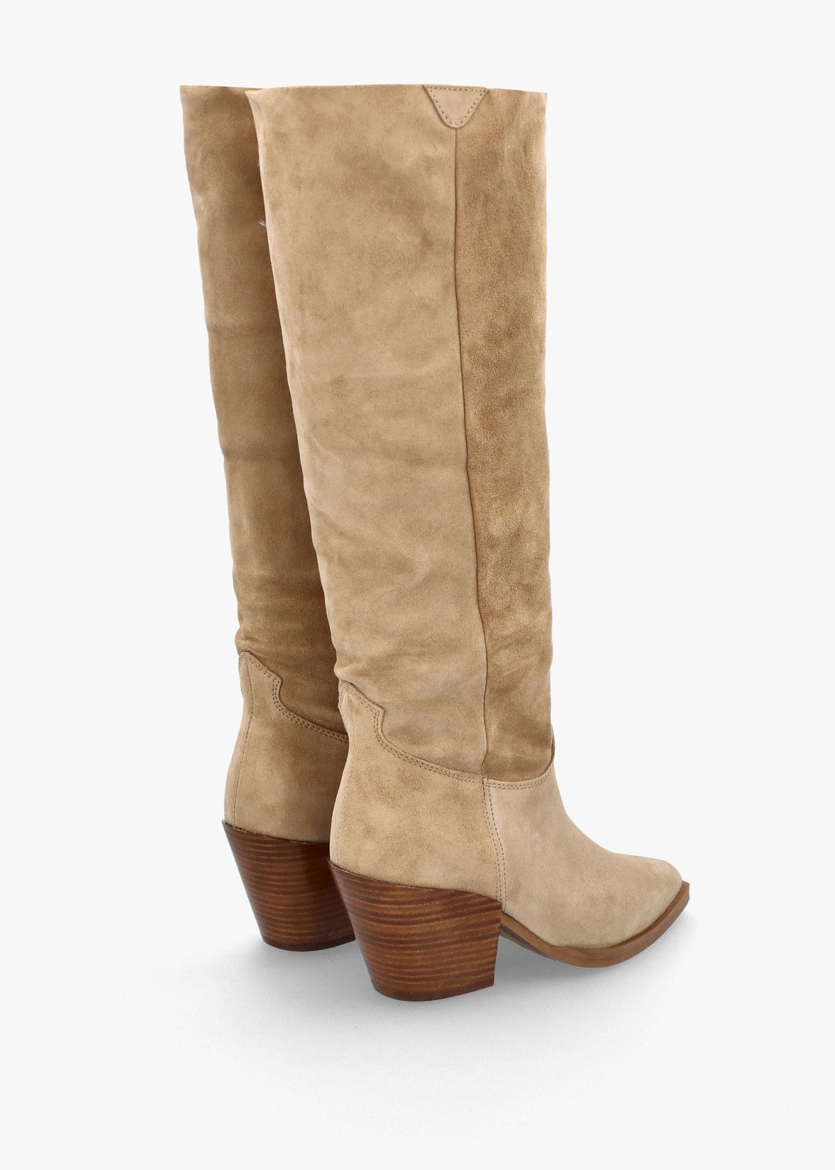 Bloomfield Beige Suede Stacked Heel Western Knee Boots