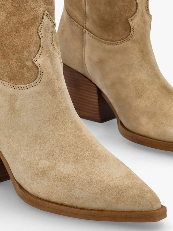 Bloomfield Beige Suede Stacked Heel Western Knee Boots