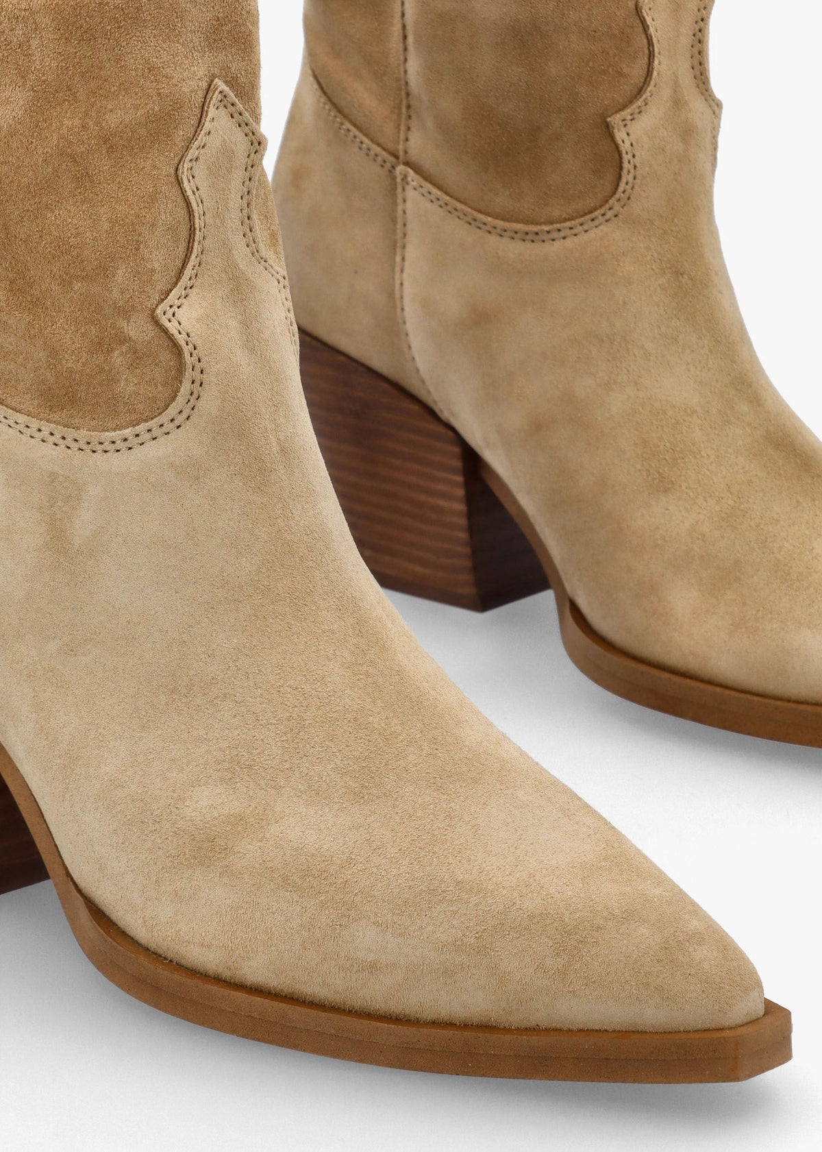 Bloomfield Beige Suede Stacked Heel Western Knee Boots