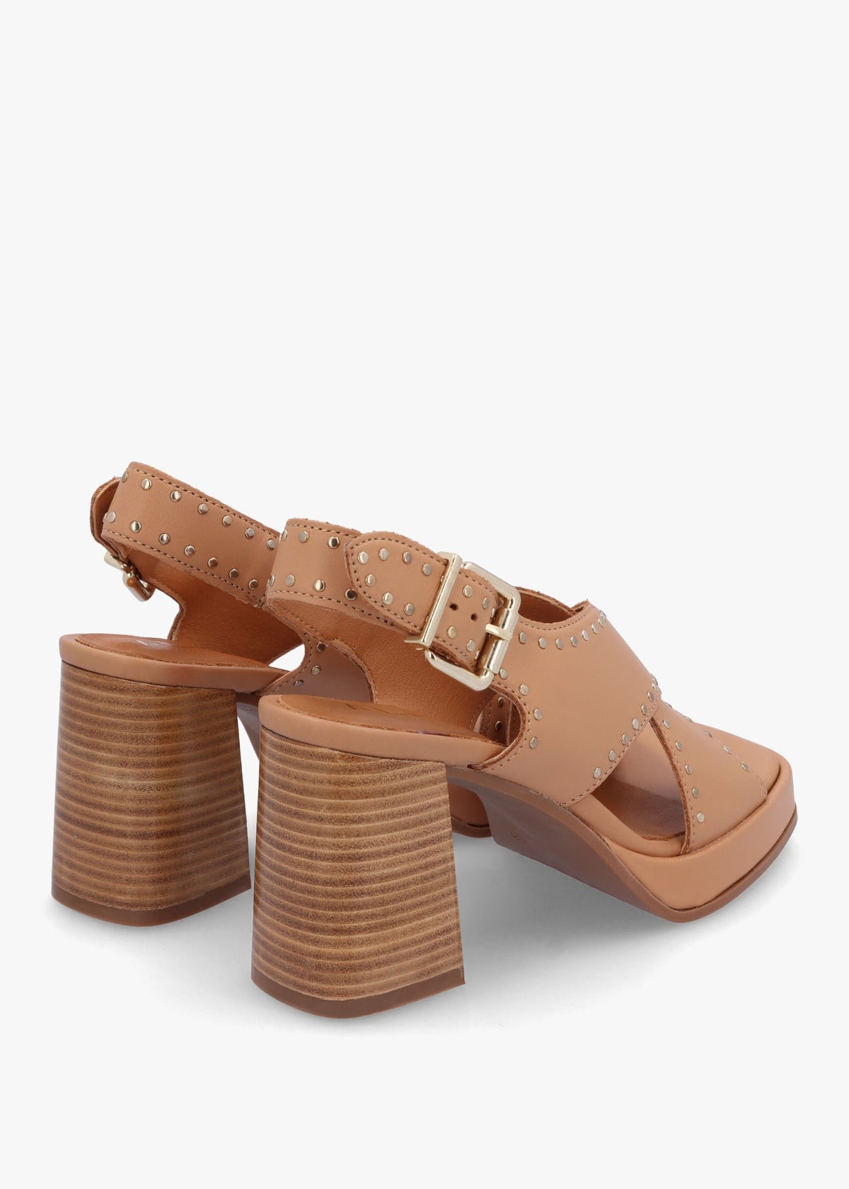 Clancy Tan Leather Studded Platform Block Heel Sandals