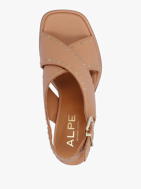 Clancy Tan Leather Studded Platform Block Heel Sandals