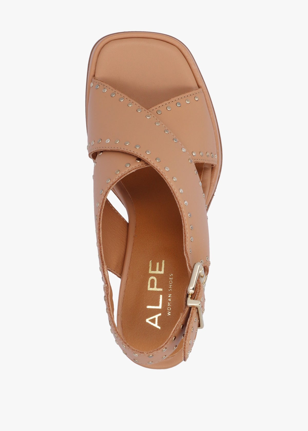Clancy Tan Leather Studded Platform Block Heel Sandals