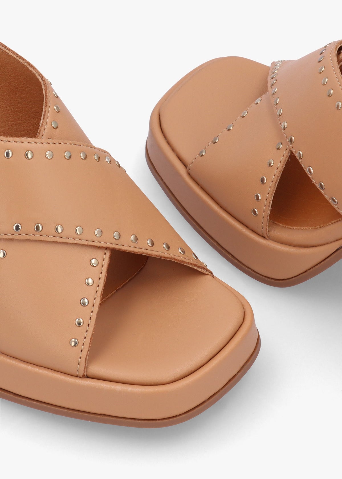 Clancy Tan Leather Studded Platform Block Heel Sandals