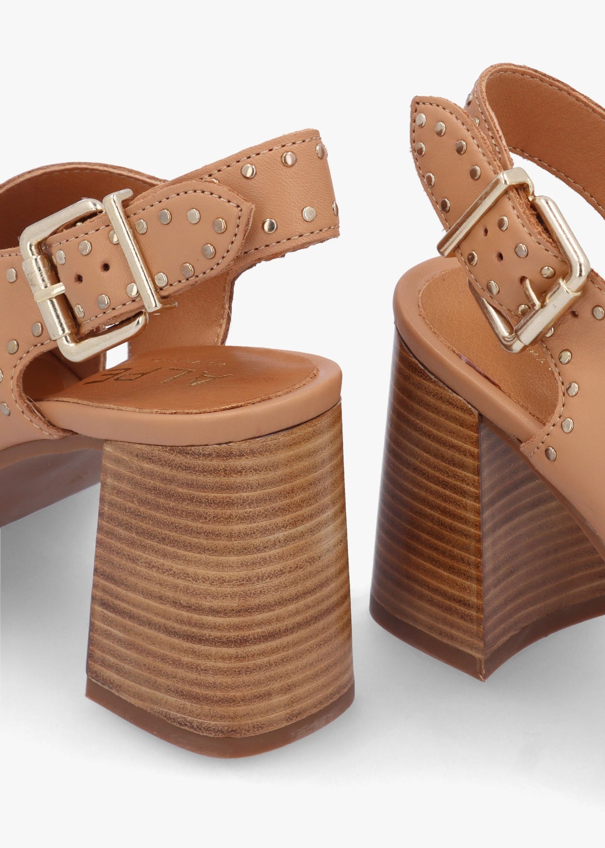 Clancy Tan Leather Studded Platform Block Heel Sandals