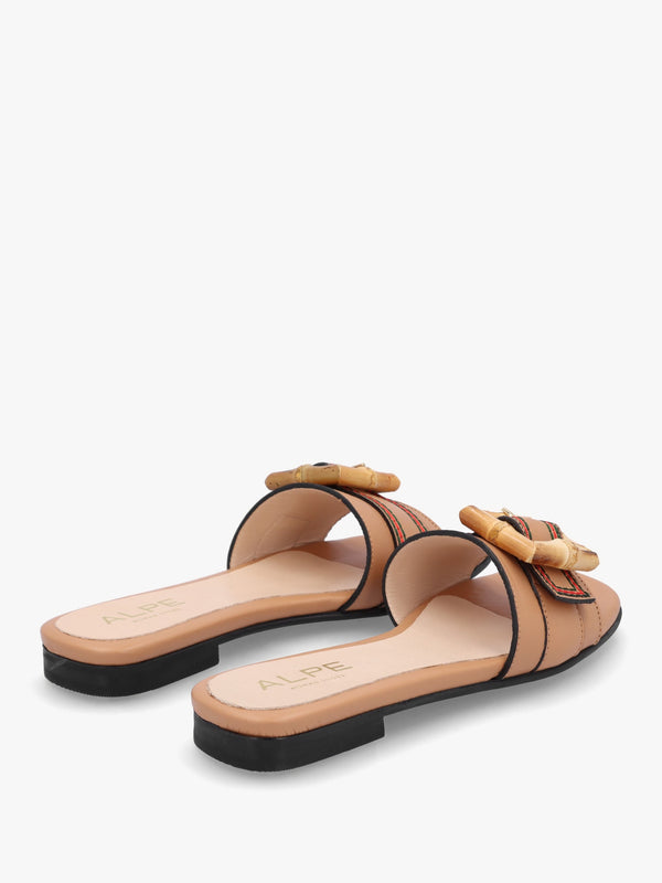 Ellis Tan Leather Bamboo Buckle Flat Mules