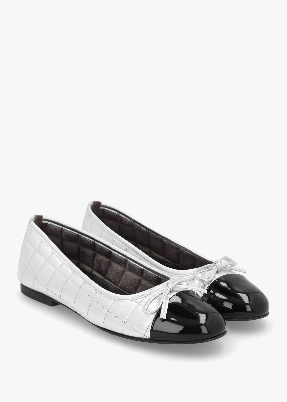Joy Silver Leather Quilted Ballet Pumps