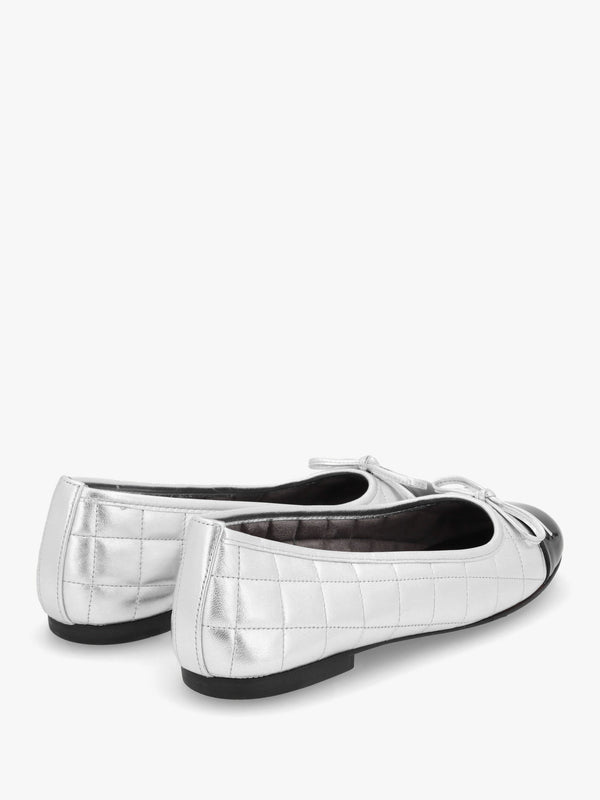 Joy Silver Leather Quilted Ballet Pumps