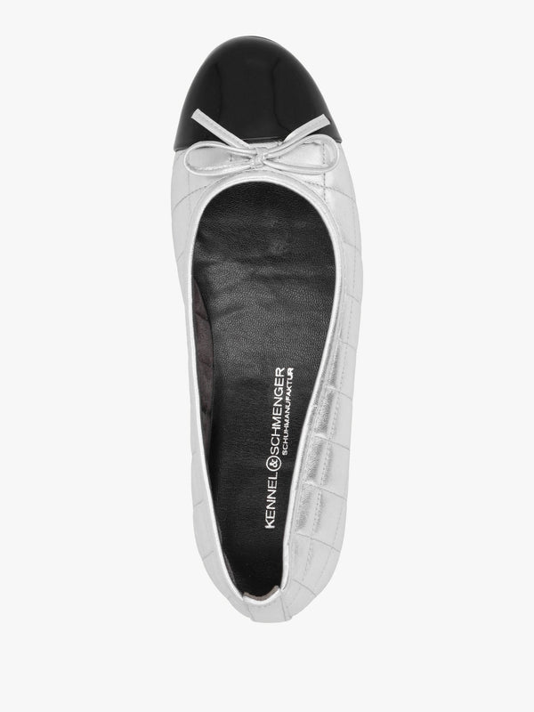 Joy Silver Leather Quilted Ballet Pumps