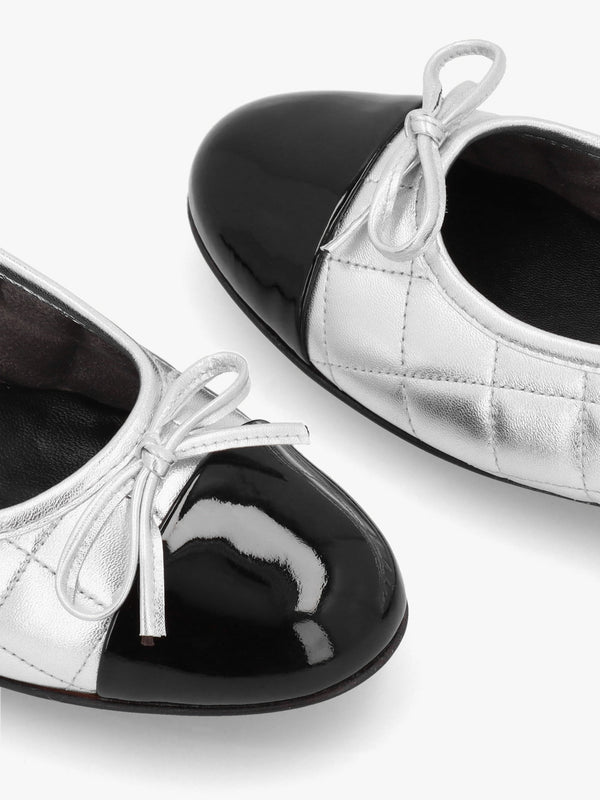 Joy Silver Leather Quilted Ballet Pumps