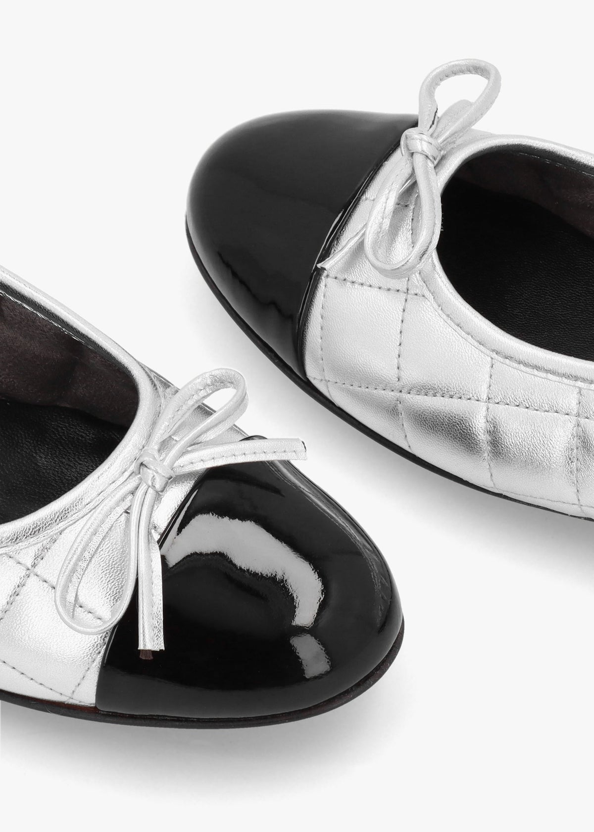 Joy Silver Leather Quilted Ballet Pumps