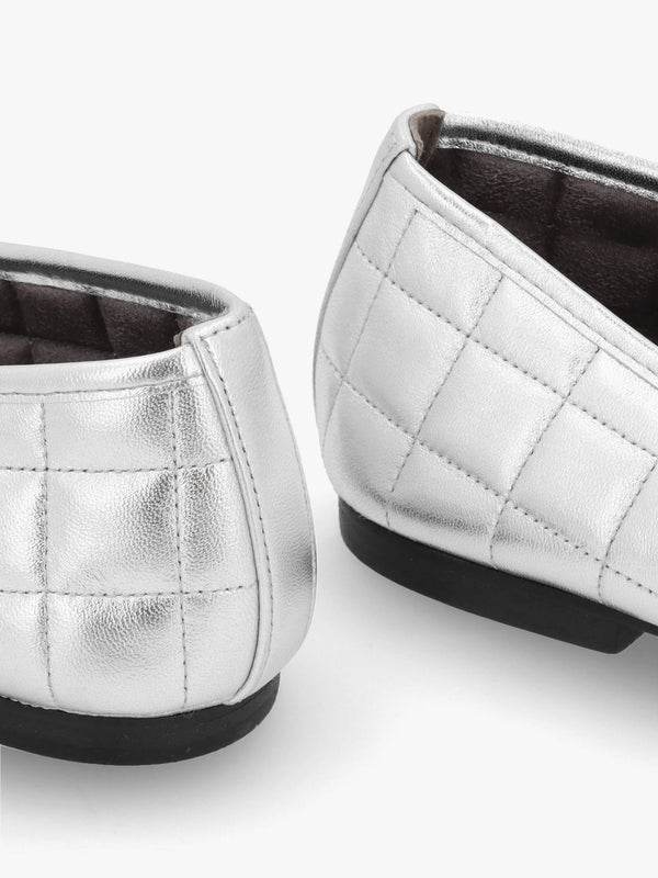 Joy Silver Leather Quilted Ballet Pumps