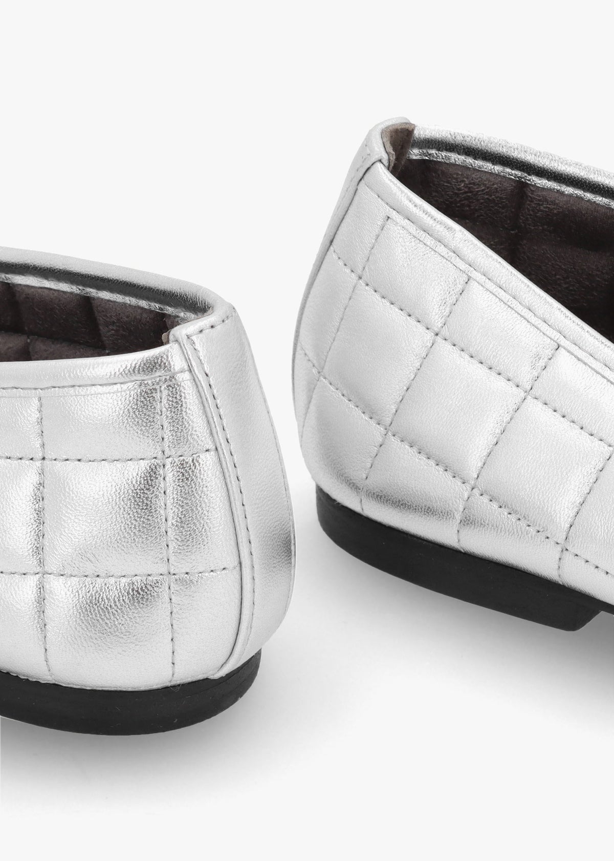 Joy Silver Leather Quilted Ballet Pumps