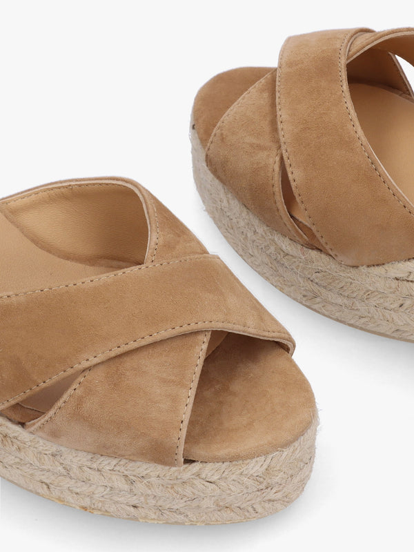 Blaudell Tan Suede High Wedge Espadrille Sandals