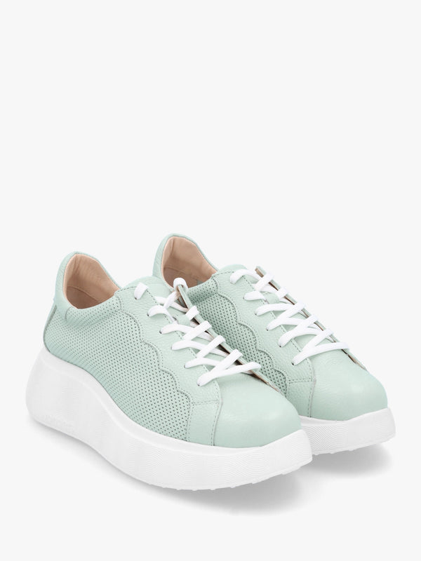 Alberta Green Leather Perforated Chunky Trainers