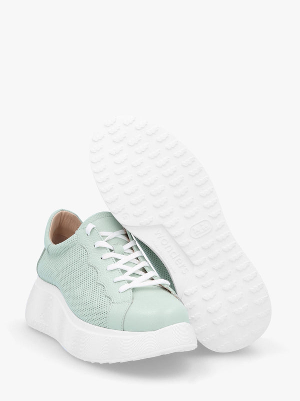Alberta Green Leather Perforated Chunky Trainers