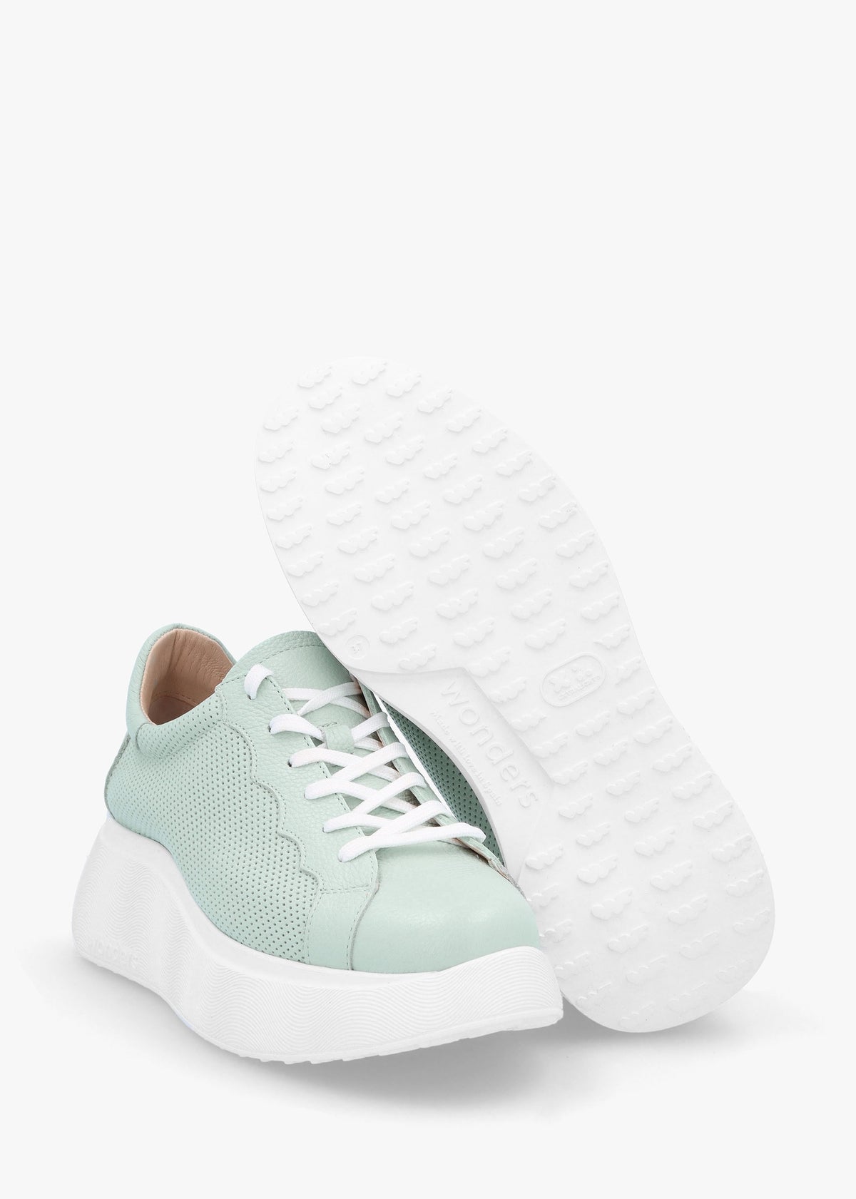 Alberta Green Leather Perforated Chunky Trainers