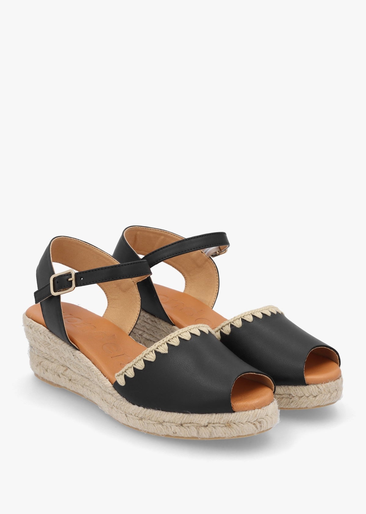 Ipanema Black Leather Low Wedge Espadrilles