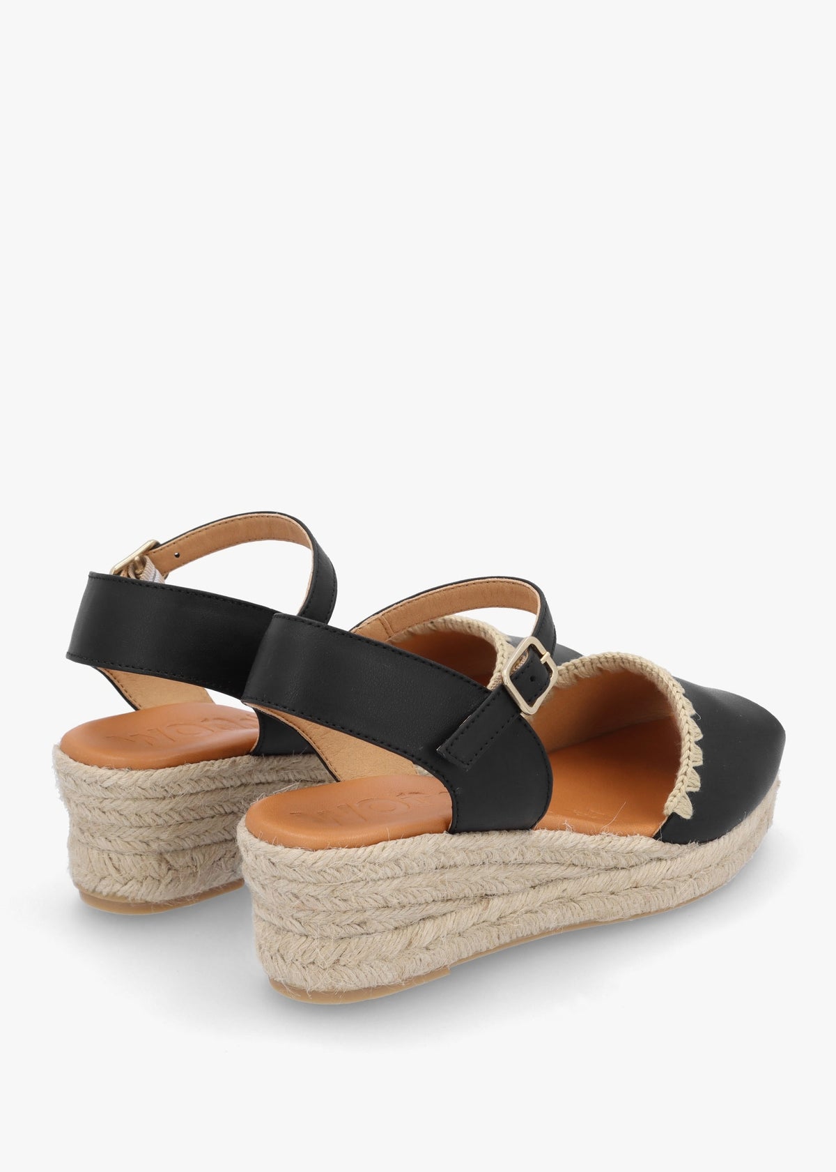 Ipanema Black Leather Low Wedge Espadrilles