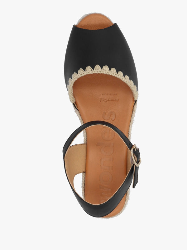 Ipanema Black Leather Low Wedge Espadrilles