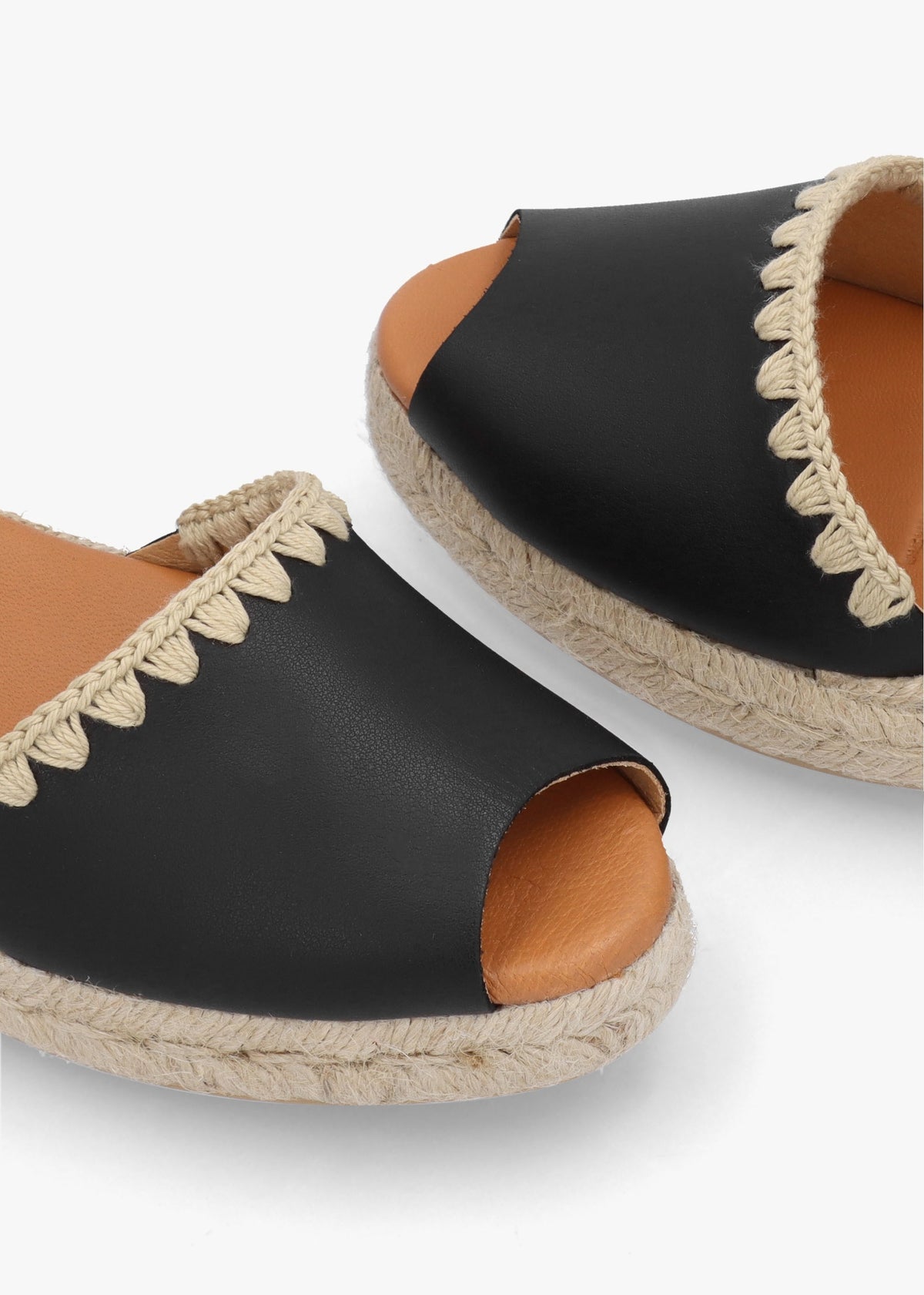 Ipanema Black Leather Low Wedge Espadrilles