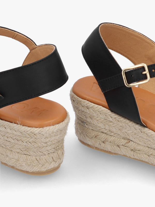 Ipanema Black Leather Low Wedge Espadrilles