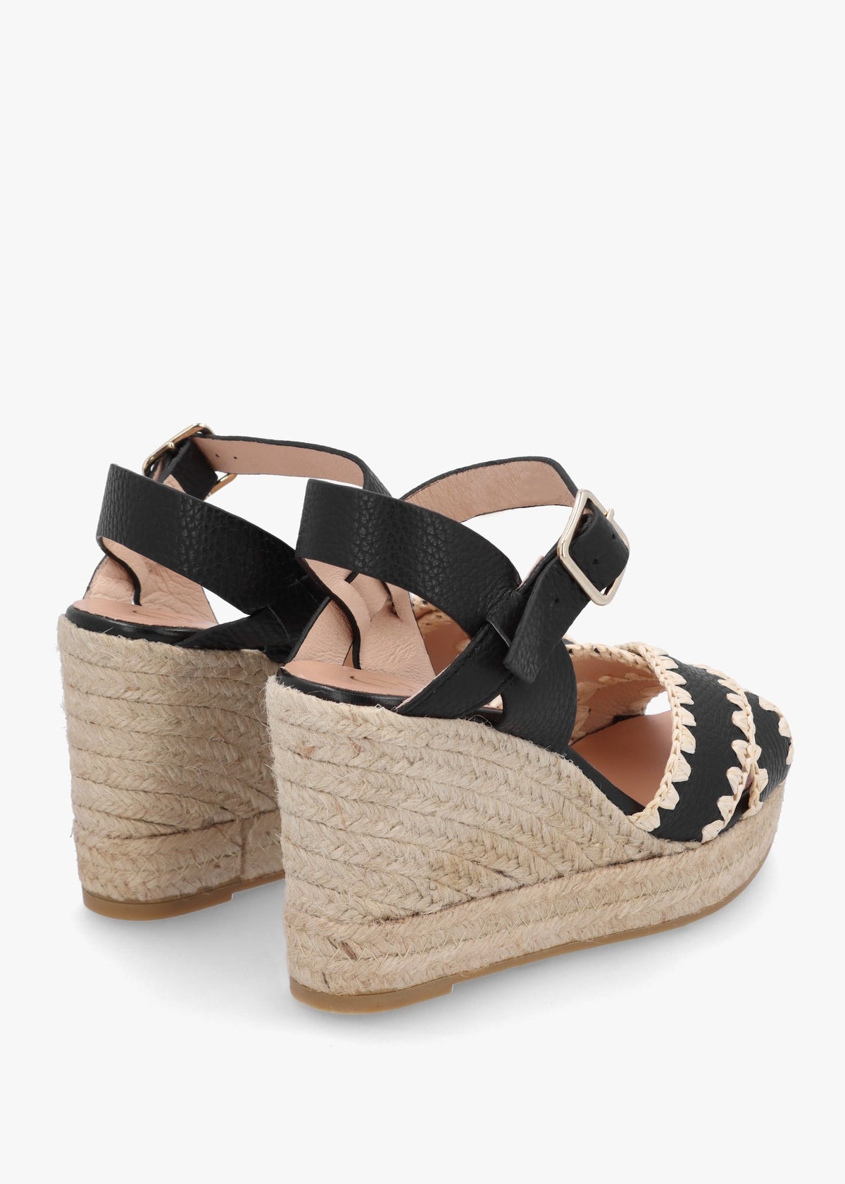 Alf Black Leather Wedge Espadrille Sandals