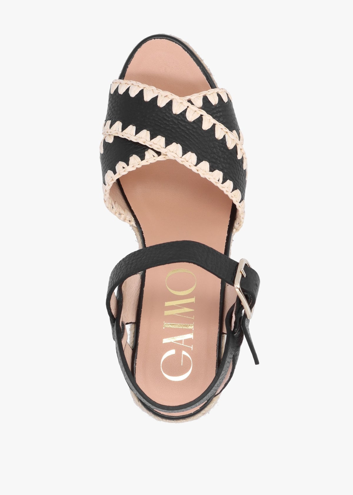 Alf Black Leather Wedge Espadrille Sandals