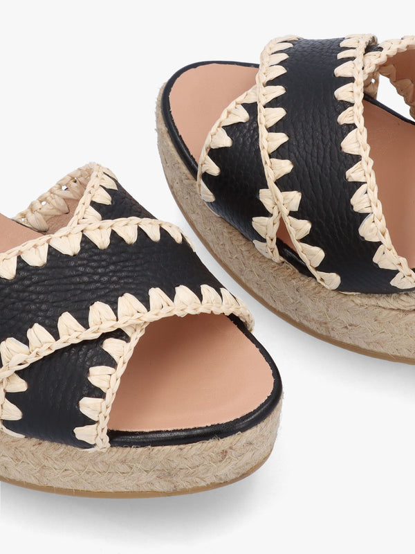 Alf Black Leather Wedge Espadrille Sandals