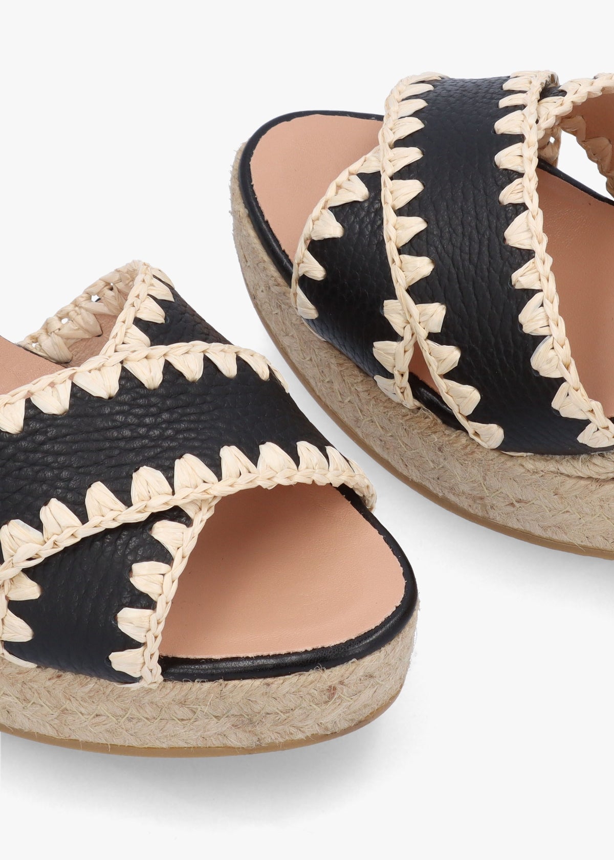 Alf Black Leather Wedge Espadrille Sandals
