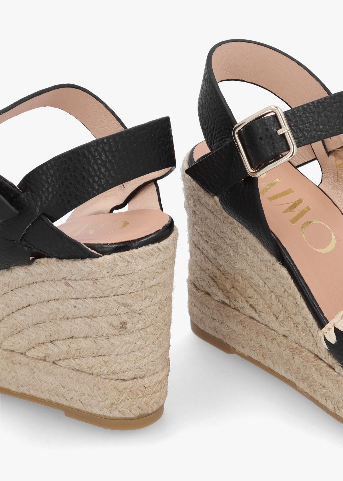 Alf Black Leather Wedge Espadrille Sandals