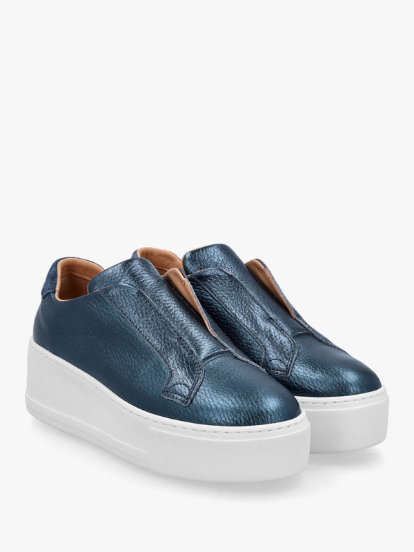 Quark Navy Metallic Leather Laceless Flatform Trainers