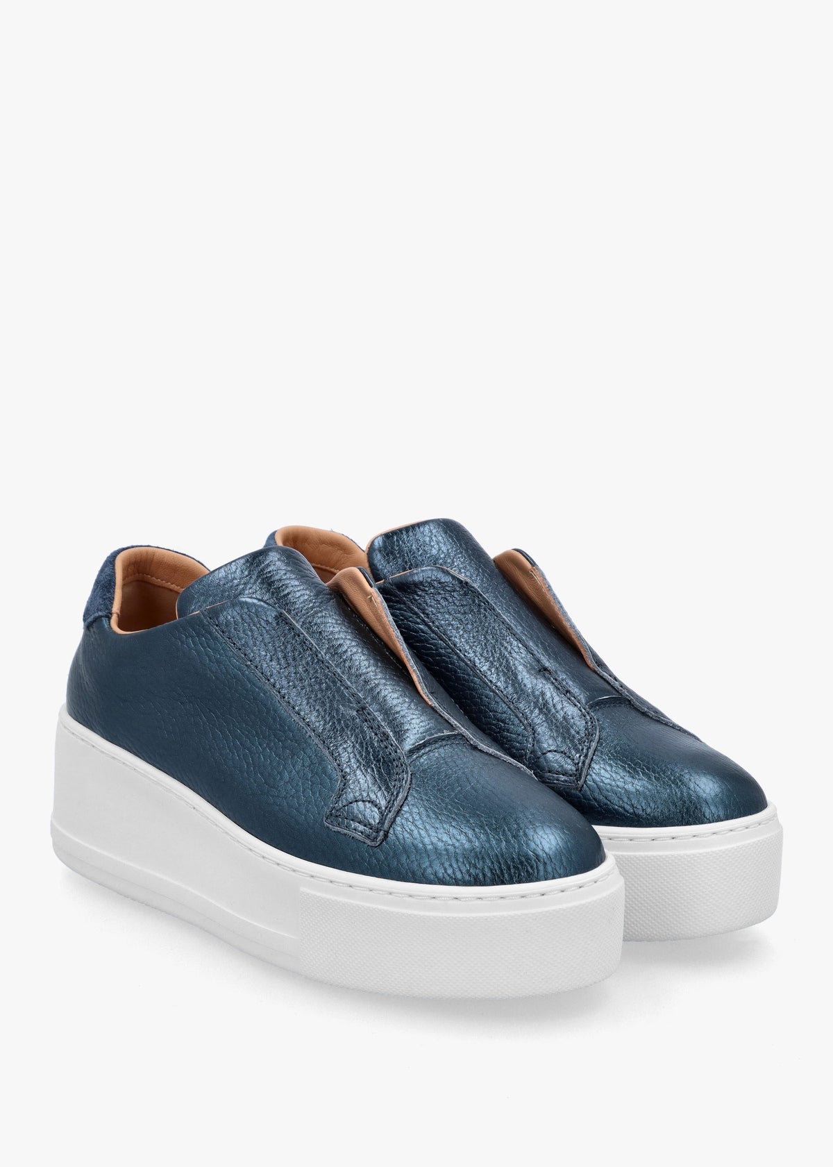 Quark Navy Metallic Leather Laceless Flatform Trainers