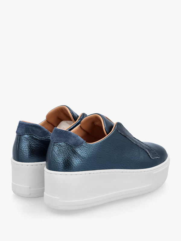 Quark Navy Metallic Leather Laceless Flatform Trainers