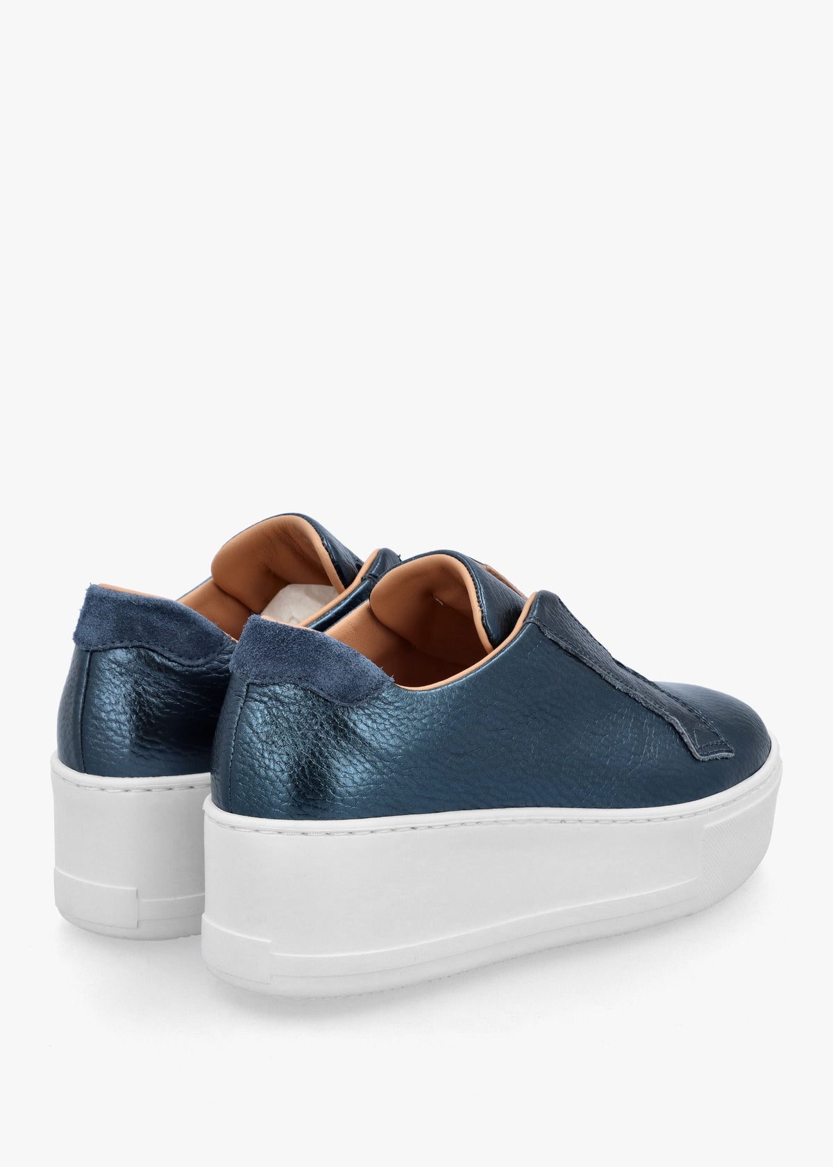 Quark Navy Metallic Leather Laceless Flatform Trainers