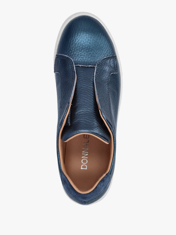 Quark Navy Metallic Leather Laceless Flatform Trainers