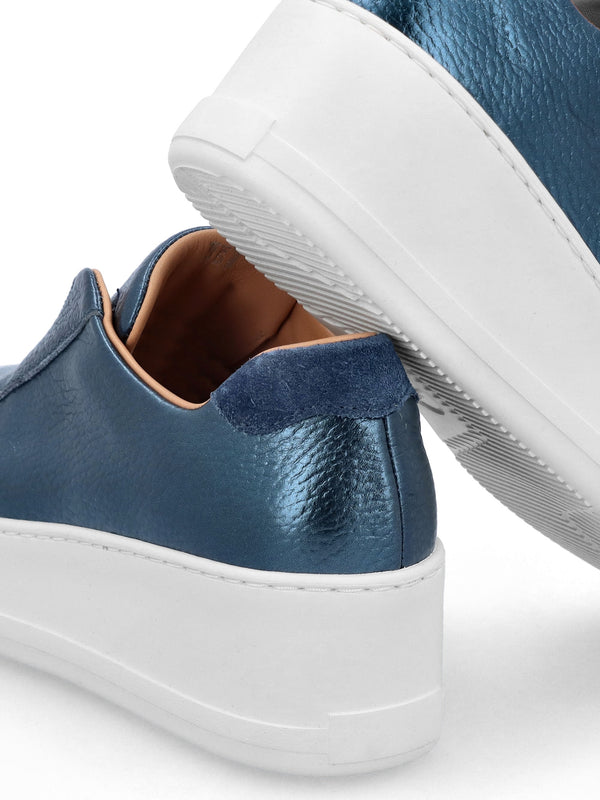 Quark Navy Metallic Leather Laceless Flatform Trainers