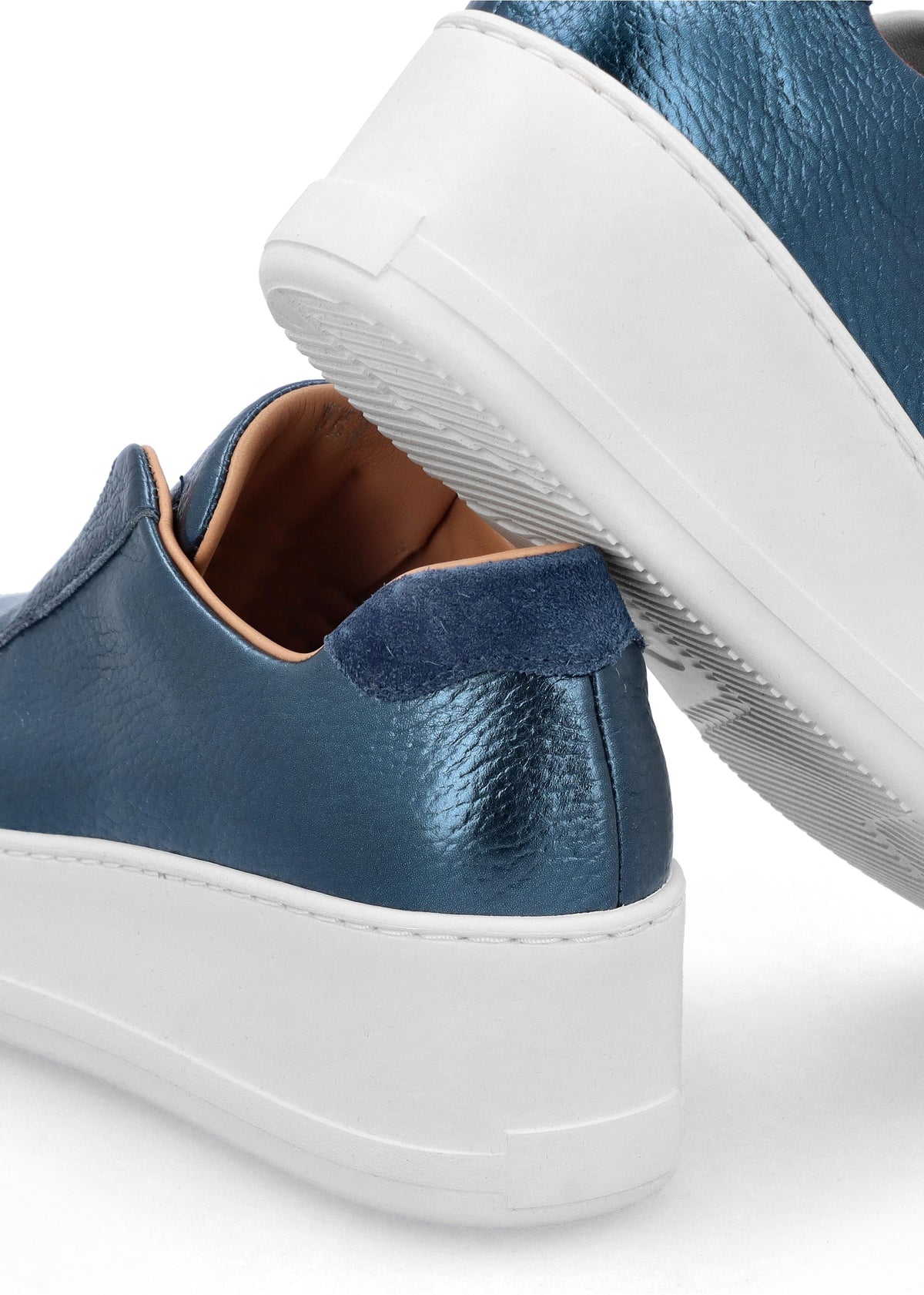 Quark Navy Metallic Leather Laceless Flatform Trainers
