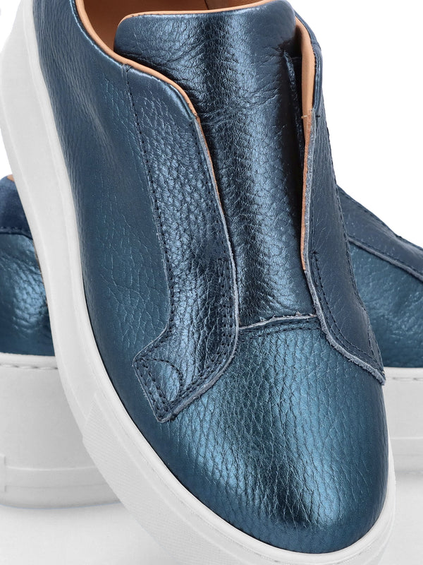 Quark Navy Metallic Leather Laceless Flatform Trainers