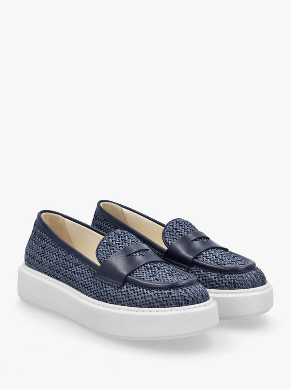 Carly Blue Woven Leather Chunky Loafers