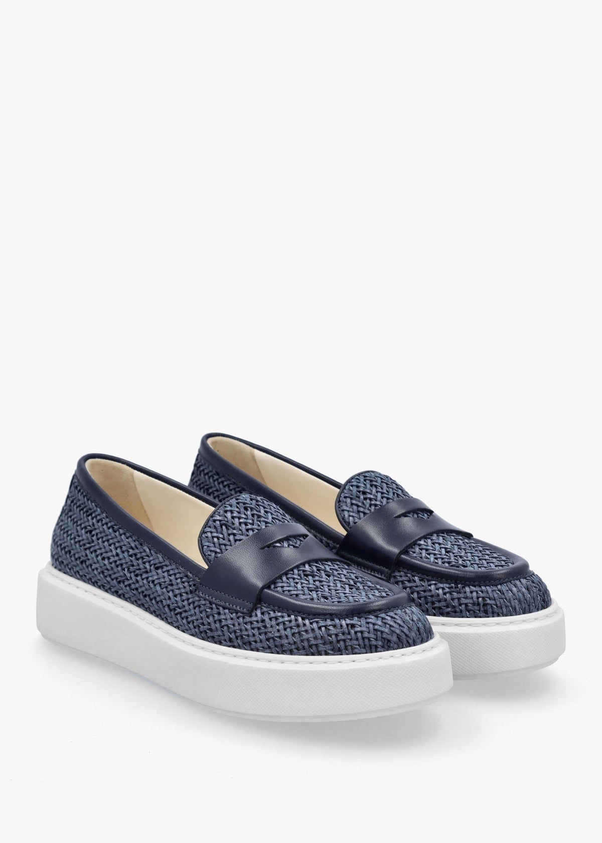 Carly Blue Woven Leather Chunky Loafers