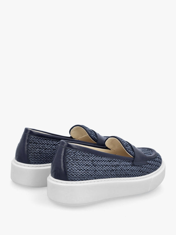 Carly Blue Woven Leather Chunky Loafers