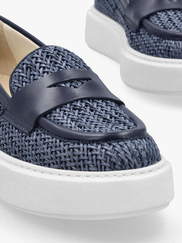 Carly Blue Woven Leather Chunky Loafers