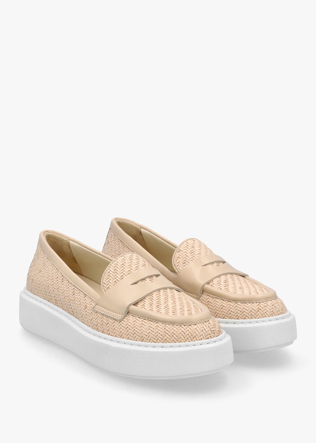 Carly Beige Woven Leather Chunky Loafers