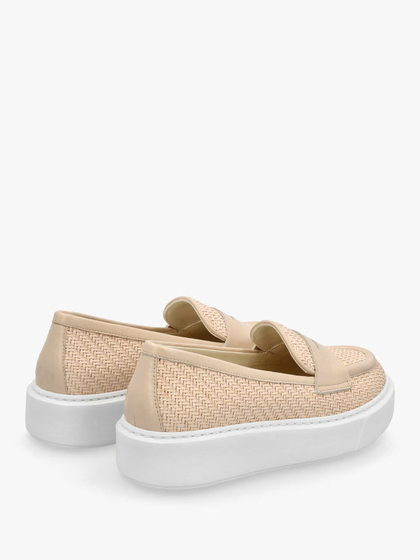 Carly Beige Woven Leather Chunky Loafers