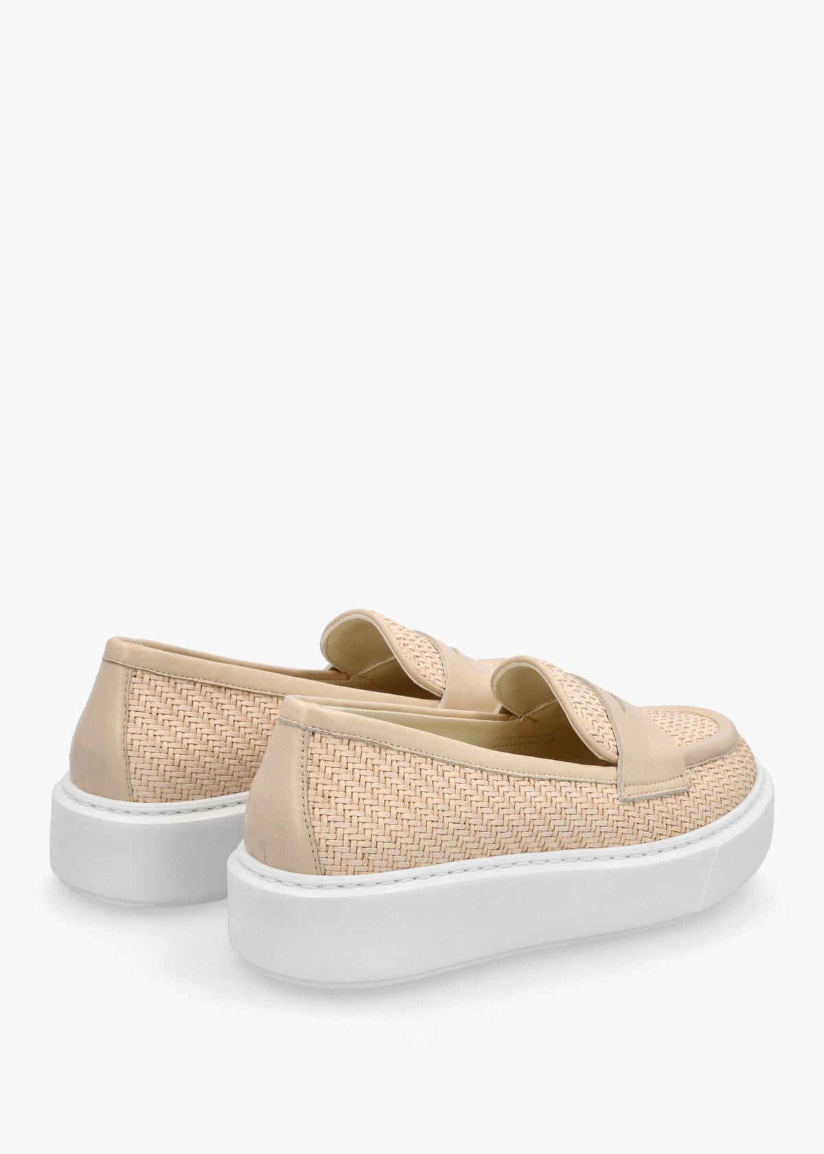 Carly Beige Woven Leather Chunky Loafers